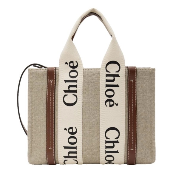 CHLOE Woody small logo printed canvas tote crossbody bag shoulder bag - Picture 1 of 4